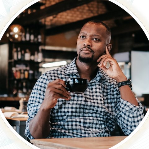 Tawanda, founder of MyBooks.Africa, with a cup of coffee in a café